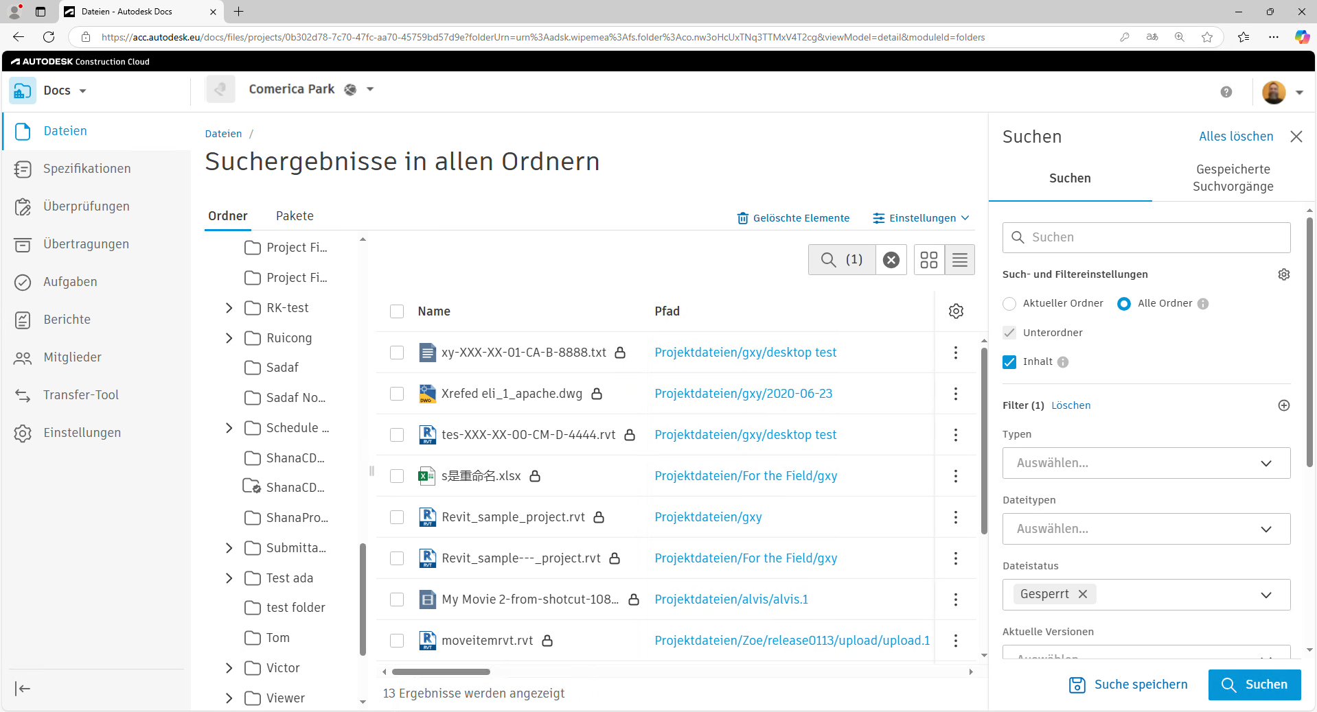 Suche mit gesperrtem Dateistatus