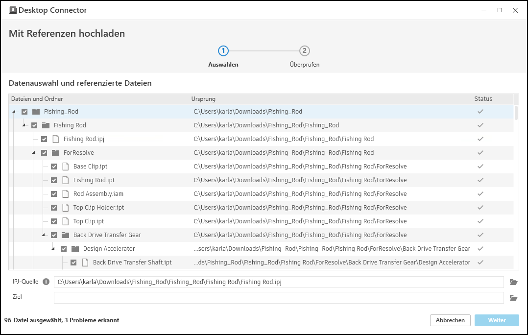 Hochladen von Dateien mit dem Referenzwerkzeug