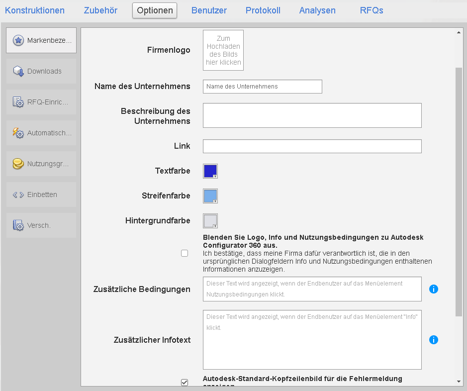 Hinzufügen einer Markenbezeichnung zu Katalog und Konstruktionen
