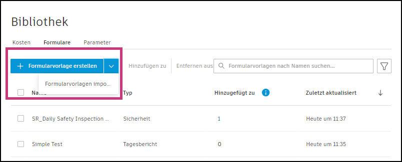 Formularvorlage in der Bibliothek erstellen
