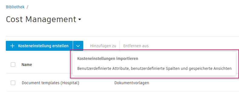 Importieren von Kosteneinstellungen