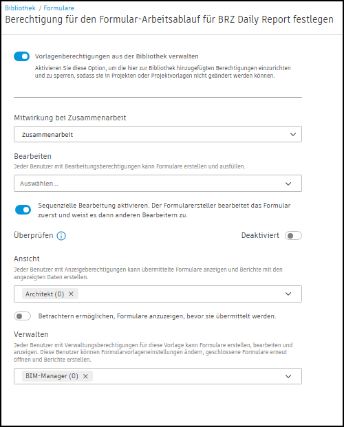 Berechtigungen auf Bibliotheksebene - Screenshot