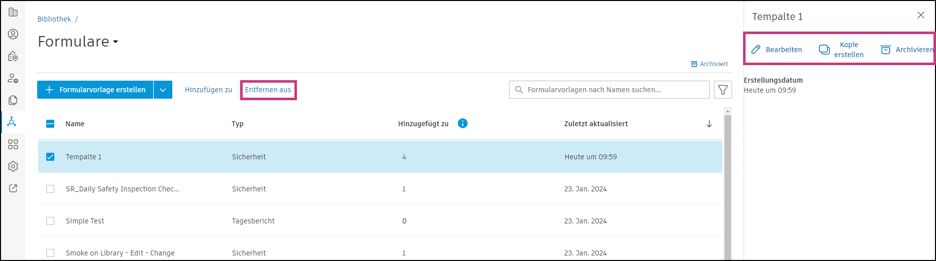 Optionen im Menü Mehr