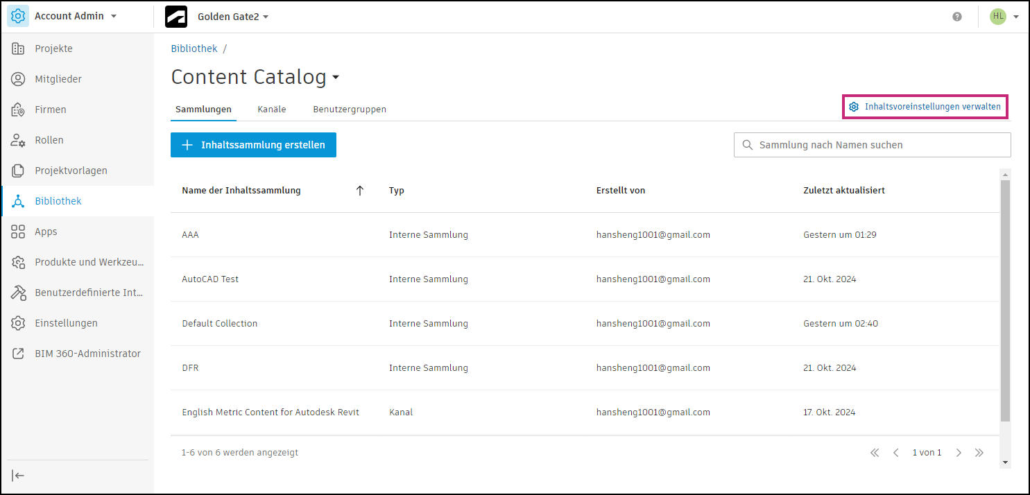 Inhaltsvoreinstellungen verwalten
