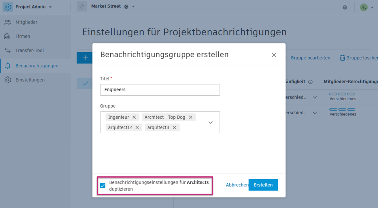 Gruppeneinstellungen duplizieren