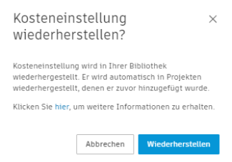 Kosteneinstellung wiederherstellen