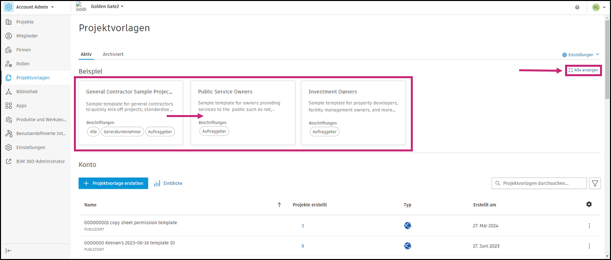 Beispielprojektvorlagen