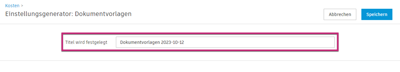 Generator für Einstellungen