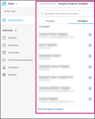 Menü Vorlagenauswahl