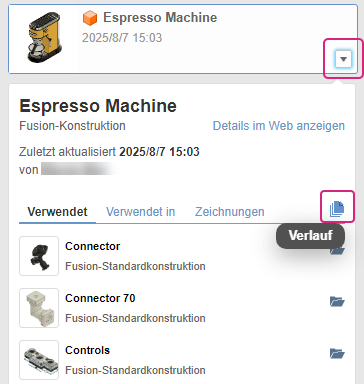 Schaltfläche Verlauf in Gruppe Daten