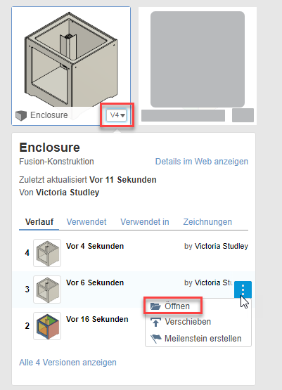 Gruppe Daten - Version öffnen