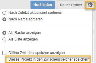 Gruppe Daten - Einstellungen - Projekt zwischenspeichern
