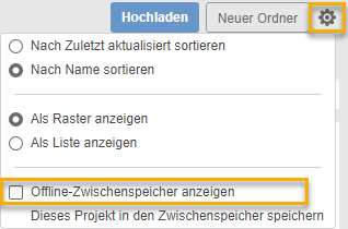 Gruppe Daten - Einstellungen - Offline-Zwischenspeicher anzeigen