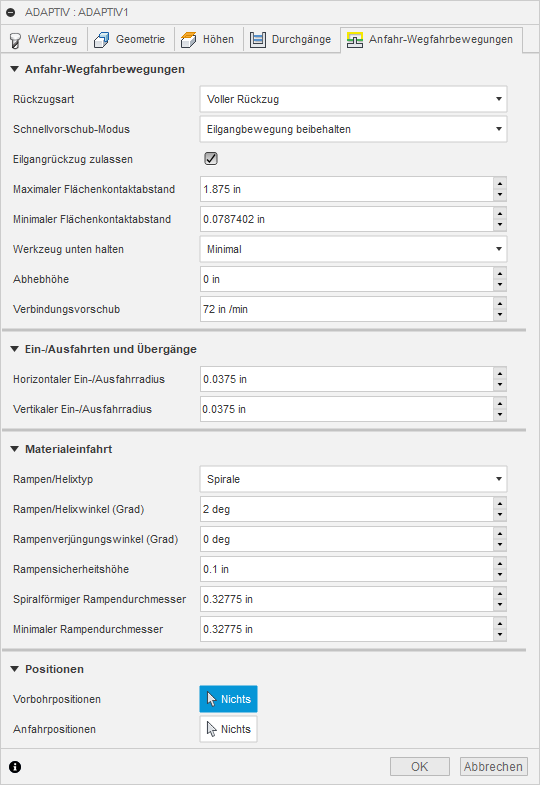 3D Dialogfeld Adaptive Clearing Registerkarte Verknüpfungen