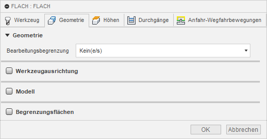 3D Dialogfeld Flachbereich-Freiräumen Registerkarte Geometrie