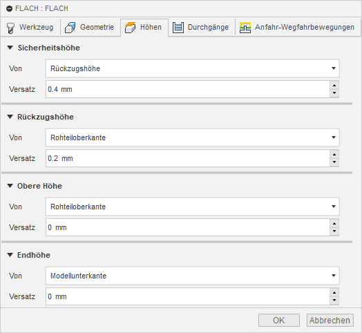 3D Dialogfeld Flachbereich-Freiräumen Registerkarte Höhen