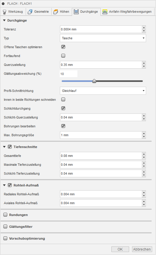 3D Dialogfeld Flachbereich-Freiräumen Registerkarte Durchgänge