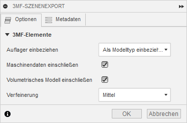 Dialogfeld 3MF-Exportkonfiguration