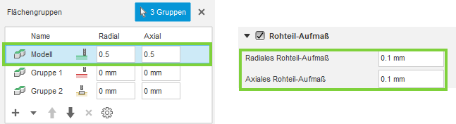 Dialogfeldabschnitt Flächen-Manager