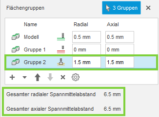 Dialogfeldabschnitt Flächen-Manager