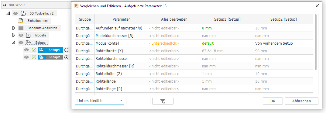 Dialogfeld Vergleichen und Editieren - Setup