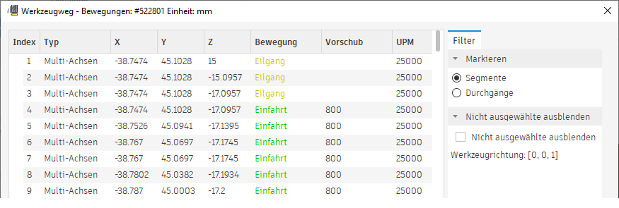 Dialogfeld Werkzeugweg anzeigen
