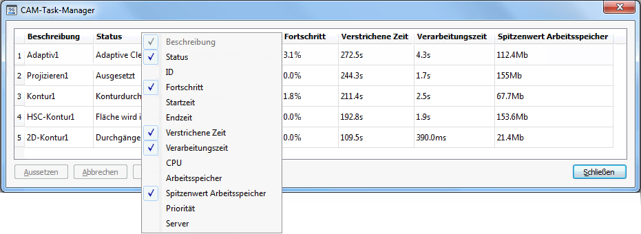 Task-Manager - Spalten auswählen