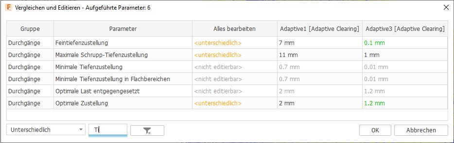 Dialogfeld Vergleichen und Editieren - verschiedene filtern