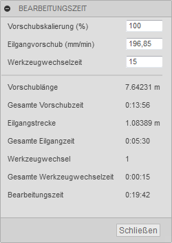 Dialogfeld Bearbeitungszeit