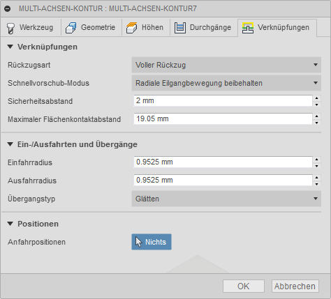 Dialogfeld Multi-Achsen-Kontur - Registerkarte Verknüpfungen