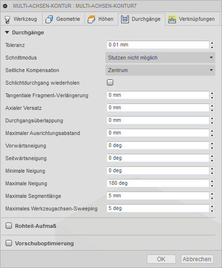 Dialogfeld Multi-Achsen - Registerkarte Durchgänge