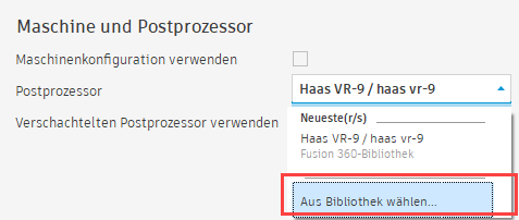 NC-Programm - Zugriff auf Postprozessor-Bibliothek