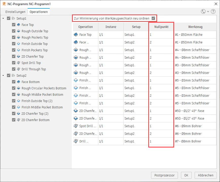 NC-Programm - Werkzeugwechsel minimieren