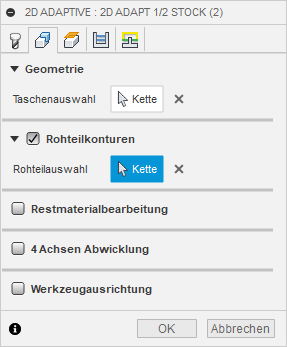 Dialogfeld 2D-Adaptive Clearing, Registerkarte Geometrie 2