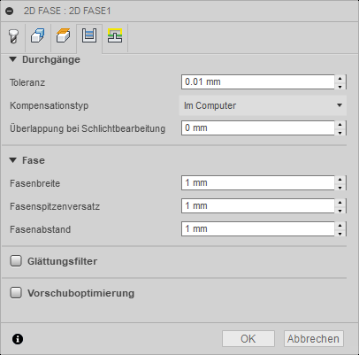 Dialogfeld 2D-Fase - Registerkarte Durchgänge