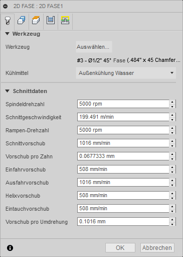 Dialogfeld 2D-Fase - Registerkarte Werkzeug