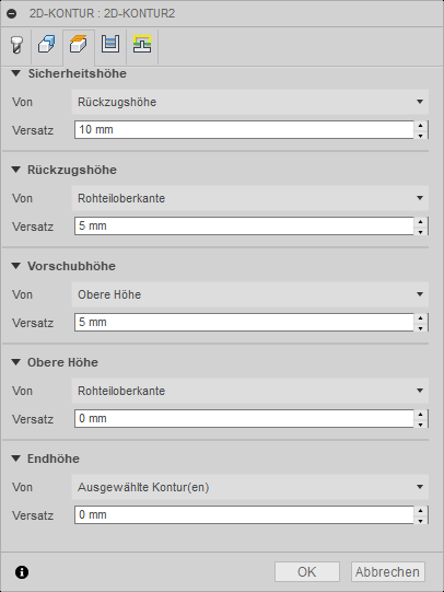 Dialogfeld 2D-Kontur Registerkarte Höhen