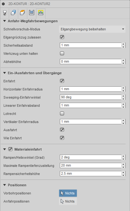 Dialogfeld 2D-Kontur Registerkarte Verknüpfungen