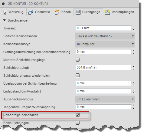 Dialogfeld 2D-Kontur, Registerkarte Durchgänge - Reihenfolge beibehalten