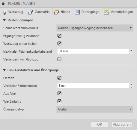 2D Dialogfeld Planen Registerkarte Verknüpfungen