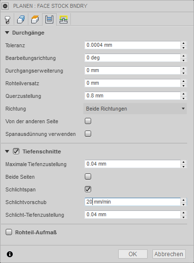 2D Dialogfeld Planen Registerkarte Durchgänge