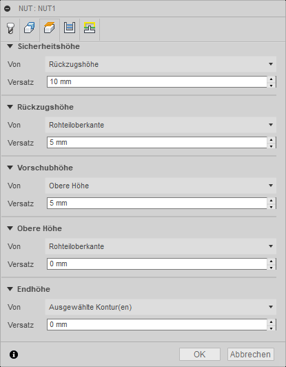 2D Dialogfeld Nut Registerkarte Höhen