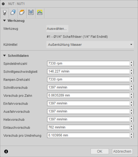 2D Dialogfeld 2D-Nuten/Schlitz Registerkarte Werkzeug