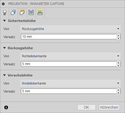 2D Dialogfeld Projektion Registerkarte Höhen