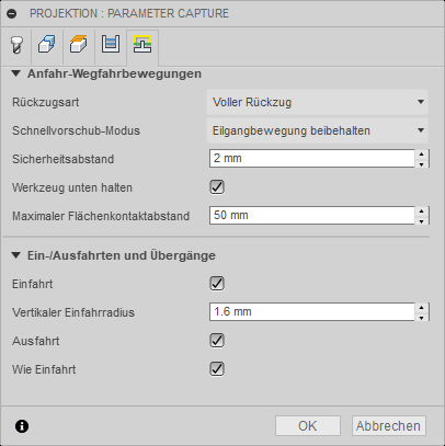 2D Dialogfeld Projektion Registerkarte Verknüpfungen