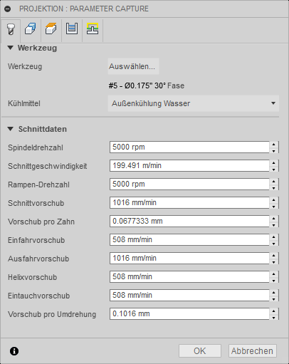 2D Dialogfeld Projektion Registerkarte Werkzeug