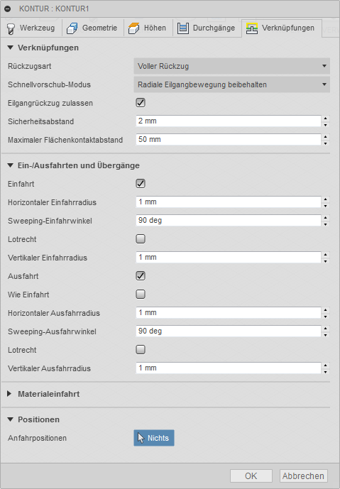 3D Dialogfeld Kontur Registerkarte Verknüpfungen