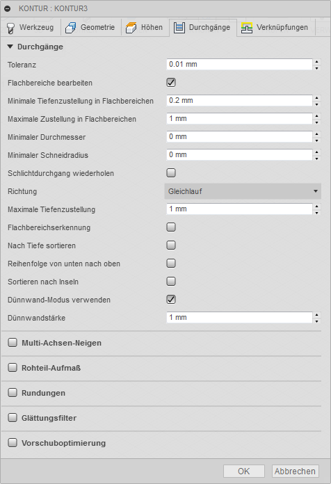 3D Dialogfeld Kontur Registerkarte Durchgänge
