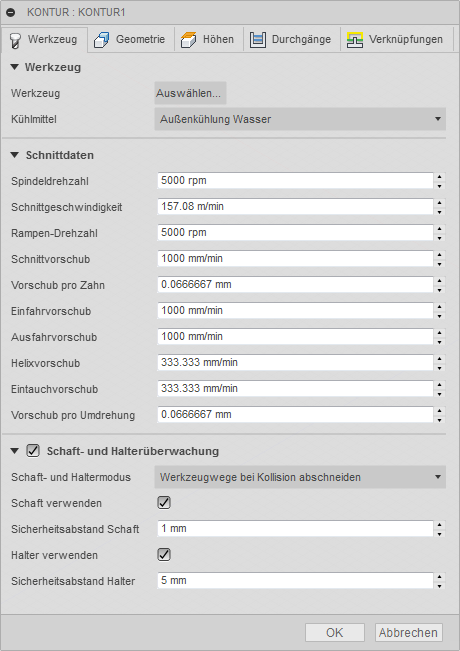 3D Dialogfeld Kontur Registerkarte Werkzeug