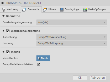 3D Dialogfeld Horizontales Schlichten Registerkarte Geometrie